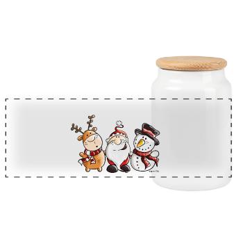 Weihnachtsmann unter Freunden - Weihnachten - Xmas - Panorama Keksdose mit Holzdeckel - Weiß - Vorne
