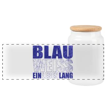 Blau Weiss ein Leben Lang - Panorama Keksdose mit Holzdeckel - Weiß - Vorne