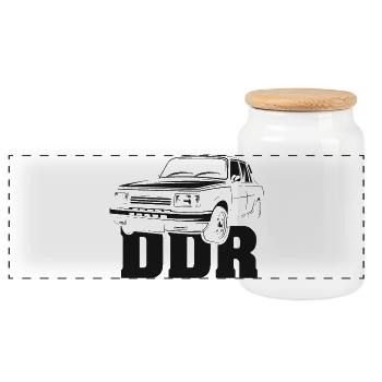 ddr warti klassiker auto oldtimer wartburg logo - Panorama Keksdose mit Holzdeckel - Weiß - Vorne