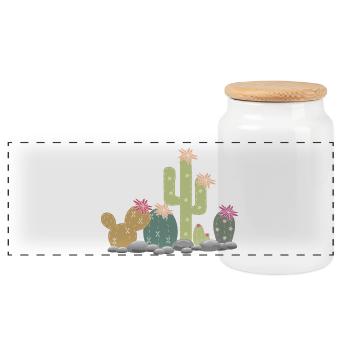 Cactus rock garden with different cacti - Panoramic Cookie Jar with Wooden Lid - white - Front