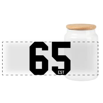 Number Design 65 – EST Block Typography - Panoramic Cookie Jar with Wooden Lid - white - Front