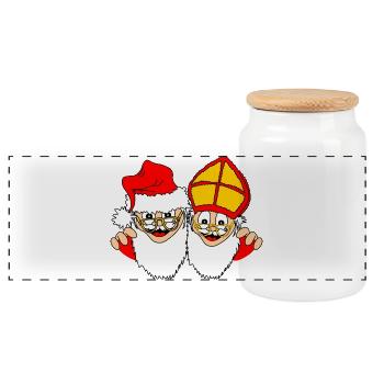 Sinterklaas et le Père Noël - Boîte à biscuits avec couvercle en bois - blanc - Devant