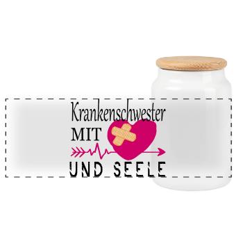 Krankenschwester mit Herz - Panorama Keksdose mit Holzdeckel - Weiß - Vorne