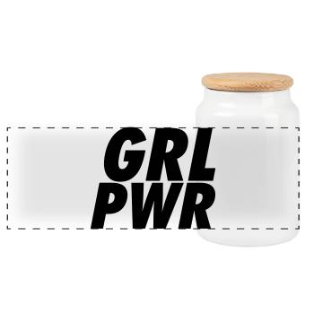 GRL PWR | Kühner minimalistischer Feminist - Panorama Keksdose mit Holzdeckel - Weiß - Vorne