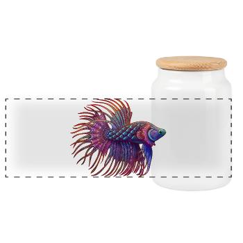Betta Zentangle colour - Panoramic Cookie Jar with Wooden Lid - white - Front