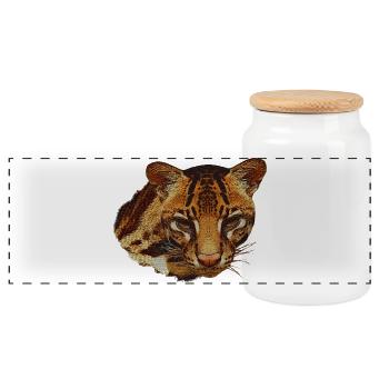 Tête D’ocelot, Grand Chat, Visages D’animaux - Boîte à biscuits avec couvercle en bois - blanc - Devant