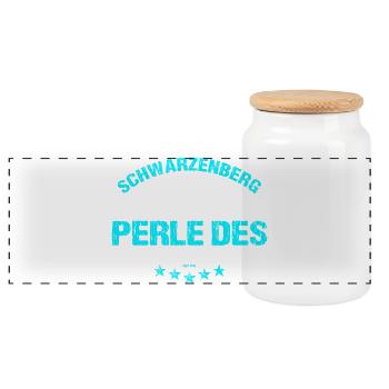Perle des Erzgebirges - Panorama Keksdose mit Holzdeckel - Weiß - Vorne