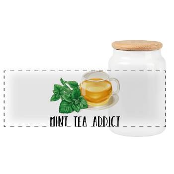 Mint Tea Addict Accro Mint Tea Gift Tea - Panoramic Cookie Jar with Wooden Lid - white - Front