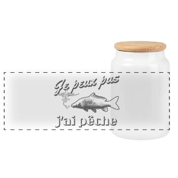 Je peux pas j'ai pêche à la carpe hameçon bouchon - Boîte à biscuits avec couvercle en bois - blanc - Devant