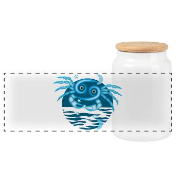 Cancer zodiac Crab Symbol - Panoramic Cookie Jar with Wooden Lid - white - Front