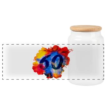 60th Birthday - Watercolor - Panoramic Cookie Jar with Wooden Lid - white - Front