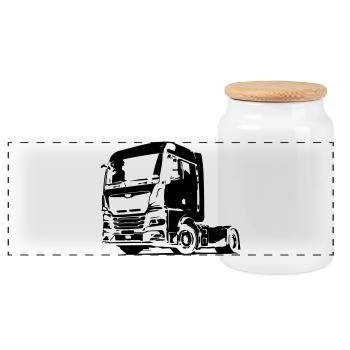 German truck - Panoramic Cookie Jar with Wooden Lid - white - Front