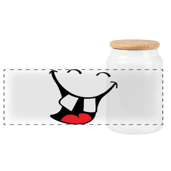 Big smile. Happy, smiling mouth, lips face. - Panoramic Cookie Jar with Wooden Lid - white - Front