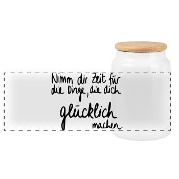 Nimm dir Zeit für Dinge die dich glücklich machen. - Panorama Keksdose mit Holzdeckel - Weiß - Vorne