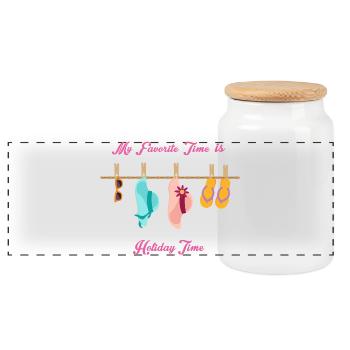 My favorite time is holiday time - Panoramic Cookie Jar with Wooden Lid - white - Front