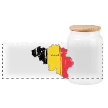 Belgian Flag Map of Brussels - Panoramic Cookie Jar with Wooden Lid - white - Front
