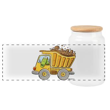 Truck dump truck with crocodile construction site I boys - Panoramic Cookie Jar with Wooden Lid - white - Front