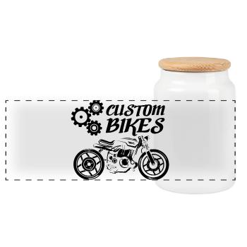 Custom Bikes Moto Icon Logo Icon Caferacer - Boîte à biscuits avec couvercle en bois - blanc - Devant