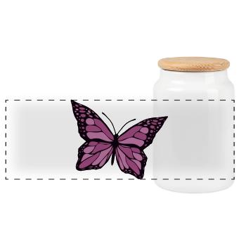 Butterfly - Panoramic Cookie Jar with Wooden Lid - white - Front