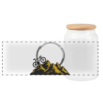 Golden Mountain Range Night View Bicycle - Panoramic Cookie Jar with Wooden Lid - white - Front