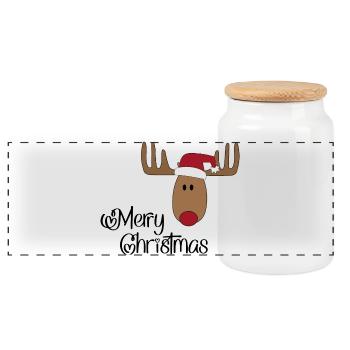 Merry Christmas - Panoramic Cookie Jar with Wooden Lid - white - Front