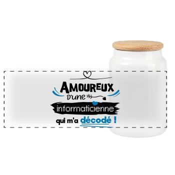 Amoureux d'une informaticienne ! humour geek - Boîte à biscuits avec couvercle en bois - blanc - Devant