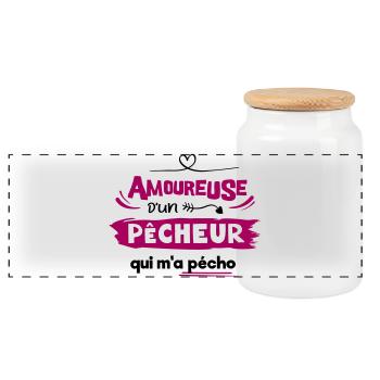 Amoureuse d'un pêcheur qui m'a pécho ! humour - Boîte à biscuits avec couvercle en bois - blanc - Devant