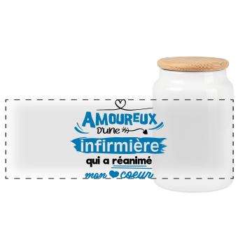 Amoureux d'une infirmière ! humour - Boîte à biscuits avec couvercle en bois - blanc - Devant