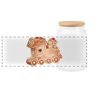 decorated gingerbread locomotive for Christmas - Panoramic Cookie Jar with Wooden Lid - white - Front