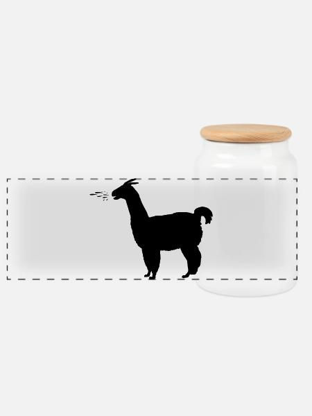Llama spits wittily - Panoramic Cookie Jar with Wooden Lid - white