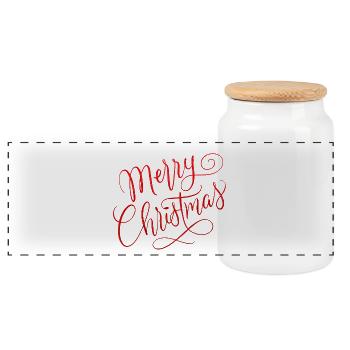 Merry Christmas mit Schneeflocken - Panorama Keksdose mit Holzdeckel - Weiß - Vorne