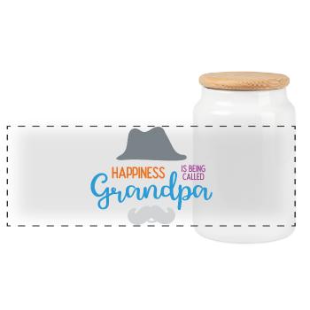 Happines is Being Called Grandpa - Panoramic Cookie Jar with Wooden Lid - white - Front