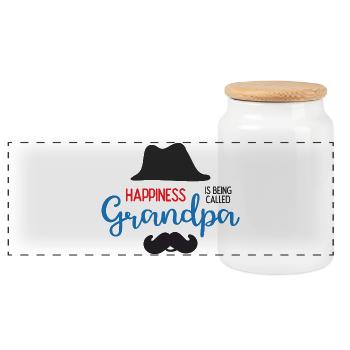 Happines is Being Called Grandpa - Panoramic Cookie Jar with Wooden Lid - white - Front