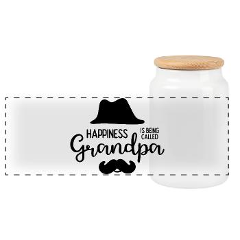 Happines is Being Called Grandpa - Panoramic Cookie Jar with Wooden Lid - white - Front