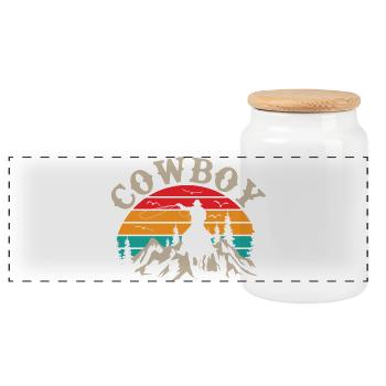 Cowboy - Panorama Keksdose mit Holzdeckel - Weiß - Vorne