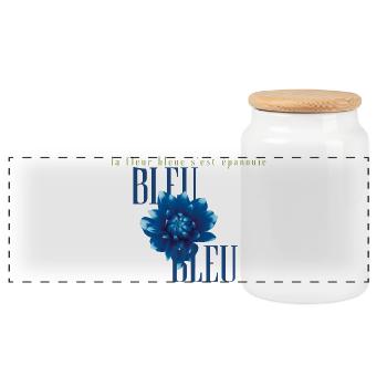 Blue Flower Echoes in Bleu - Panoramic Cookie Jar with Wooden Lid - white - Front