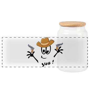 Cowboy, Carnival, Comic - Panoramic Cookie Jar with Wooden Lid - white - Front