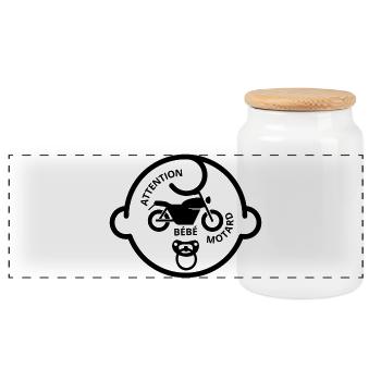 Attention bébé motard - Boîte à biscuits avec couvercle en bois - blanc - Devant