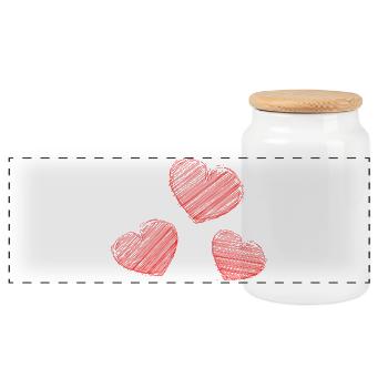 HERZ. HERZ. HEILIGER VALENTINSTAG. LIEBE. LIEBE. WEIHNACHTEN - Panorama Keksdose mit Holzdeckel - Weiß - Vorne