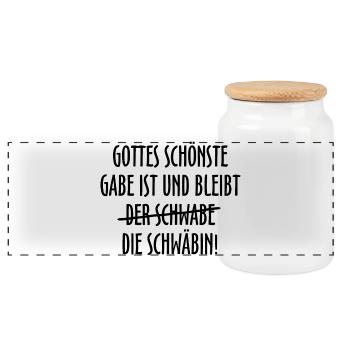 Gottes schönste Gabe ist die Schwäbin (Schwarz) - Panorama Keksdose mit Holzdeckel - Weiß - Vorne