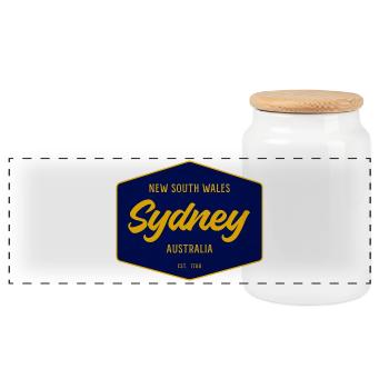 Sydney Schild Vintage Schrift - Panorama Keksdose mit Holzdeckel - Weiß - Vorne