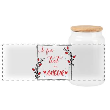 je fais tout avec amour - Boîte à biscuits avec couvercle en bois - blanc - Devant