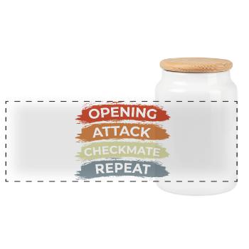 Chess Saying - Panoramic Cookie Jar with Wooden Lid - white - Front