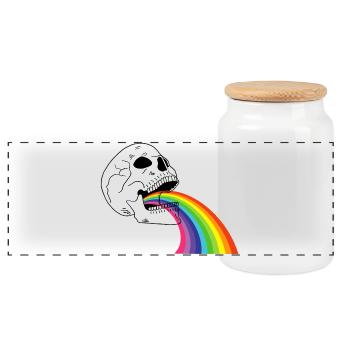 Crâne arc-en-ciel - Boîte à biscuits avec couvercle en bois - blanc - Devant