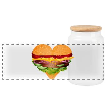stuffed burger bun in heart shape variation - Panoramic Cookie Jar with Wooden Lid - white - Front