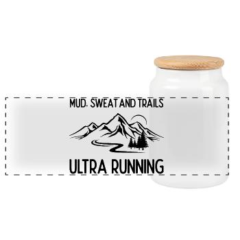 Ultra Running - Mud, Sweat and Trails - Panoramic Cookie Jar with Wooden Lid - white - Front