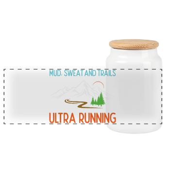 Ultra Running - Mud, Sweat and Trails - Panoramic Cookie Jar with Wooden Lid - white - Front