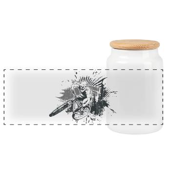 Grunge BMX Rider Splash Art - Panoramic Cookie Jar with Wooden Lid - white - Front