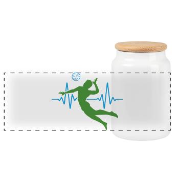 ECG de volleyball battement de cœur | Couleurs changeantes - Boîte à biscuits avec couvercle en bois - blanc - Devant