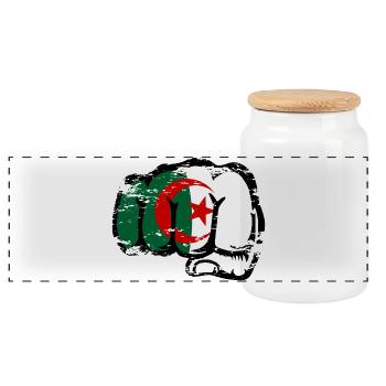 Algerien Flagge Hand Faust used - Panorama Keksdose mit Holzdeckel - Weiß - Vorne